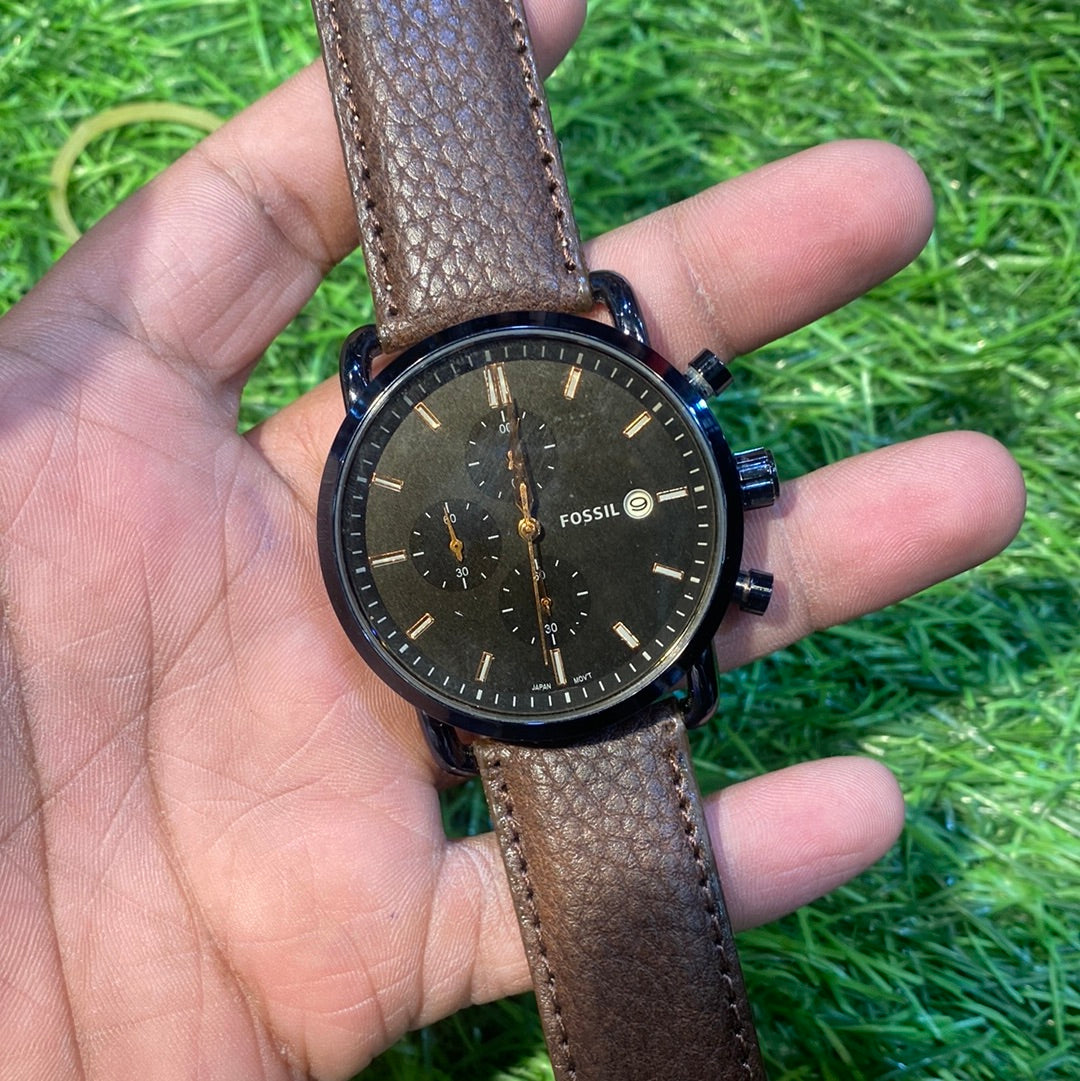Sof Brown Leather Strap Black Copper Dial Chrono Men’s Watch