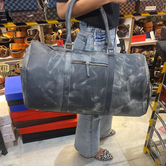 Grey colour genuine leather Duffle Bag 5204