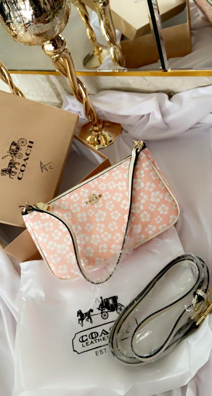 AOC Pink Colour With White Flower Print Preimum Quality Ladies Hand Bag 795404