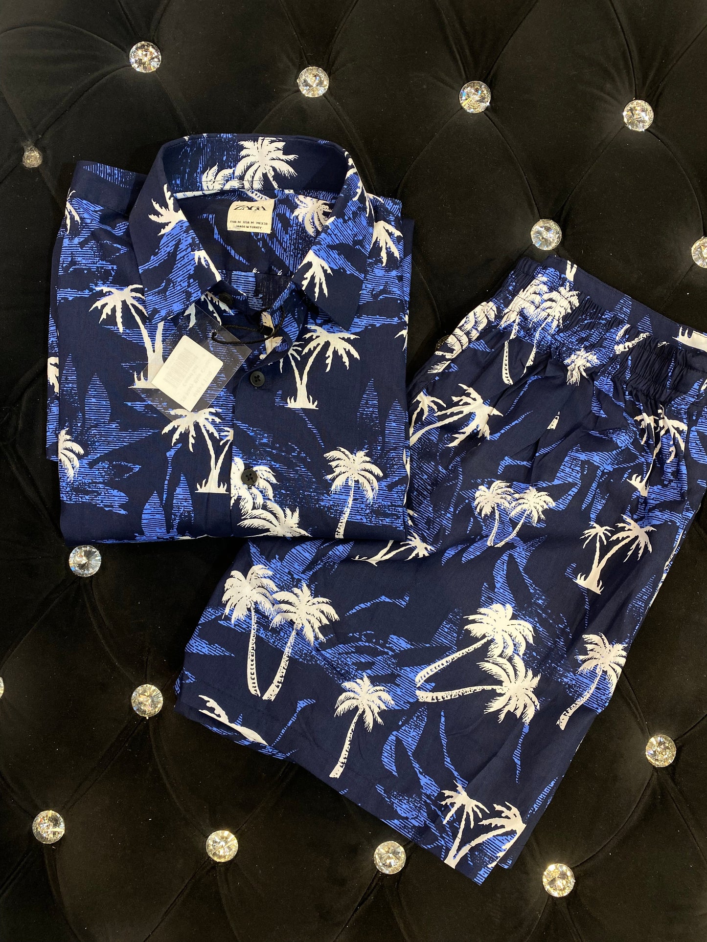 Zr Navy Blue Colour With Tree Print half Sleeve Shirt And Shorts Combo Coord Set