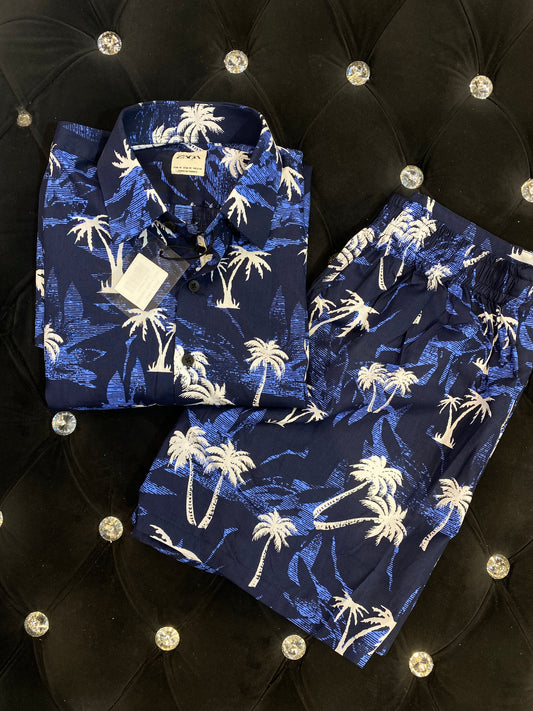 Zr Navy Blue Colour With Tree Print half Sleeve Shirt And Shorts Combo Coord Set