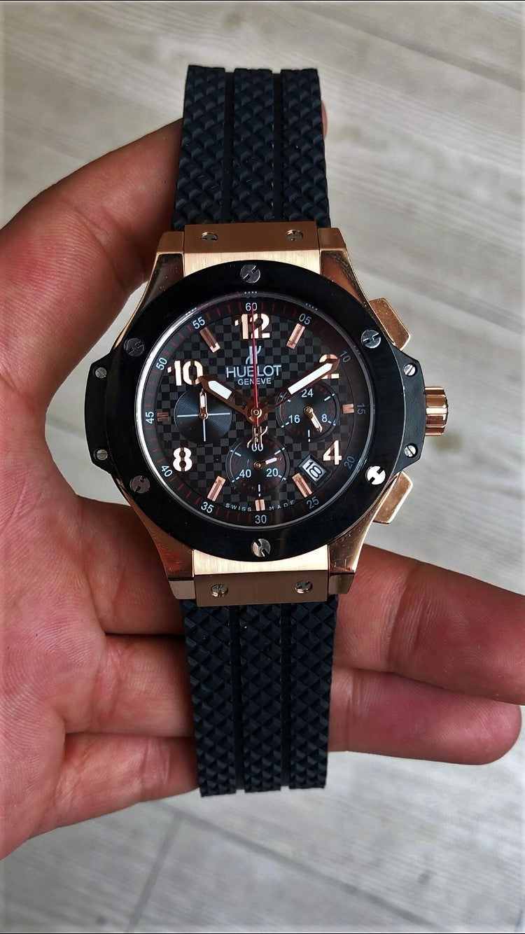 BUH Black Silicone Strap Rose Gold Black Dail Men Watch 400654