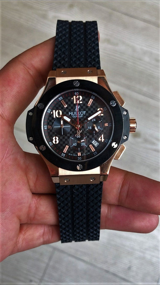 BUH Black Silicone Strap Rose Gold Black Dail Men Watch 400654