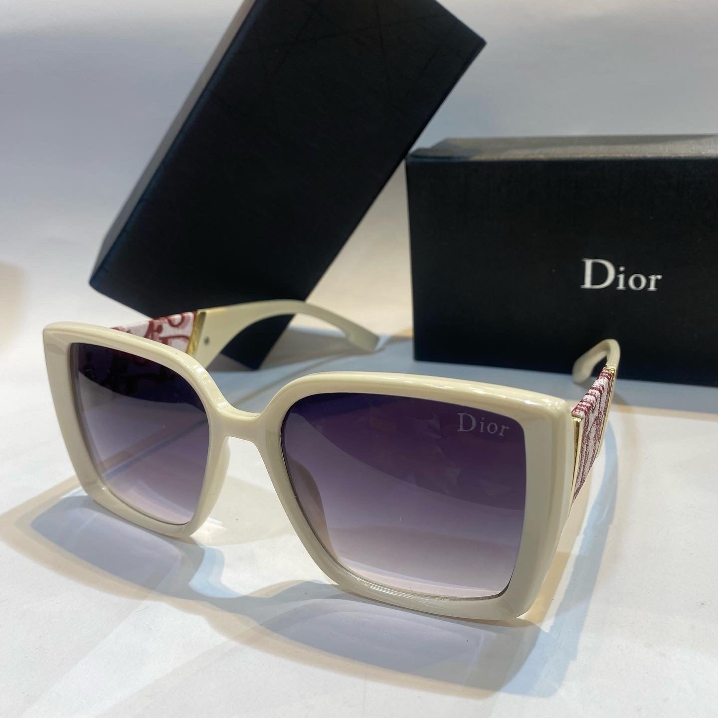 OID White Cream  Frame Black Shade Unisex Branded Sunglasses 2049 C1 50 18-140