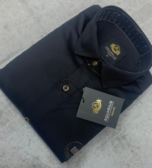AQUARIUS Black Colour With Front VIG Sticker Full Sleeve Men Shirt 2200