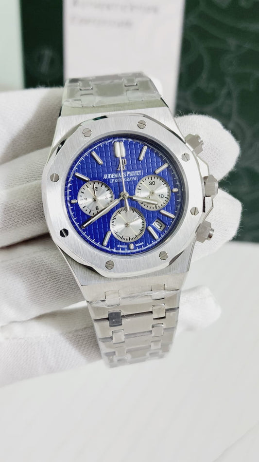 Ap Silver Chain Blue Dial Heavy Chronograph Men Watch 401201