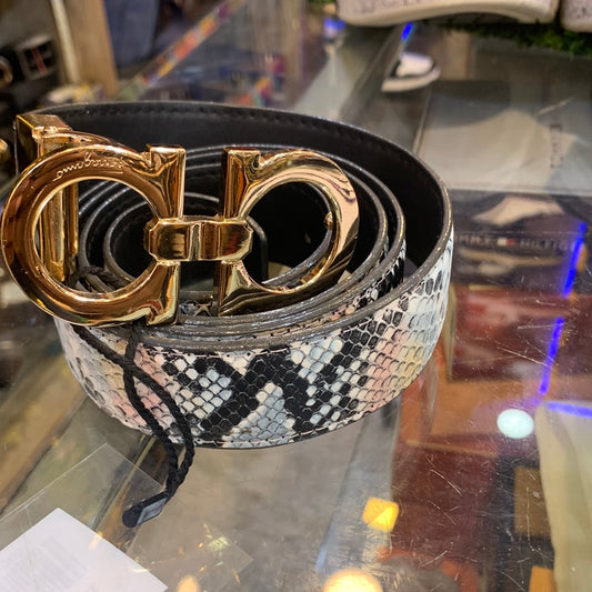 REF Copper Black Colour Buckle Snake Print Genuine Leather Men’s Belt 801005