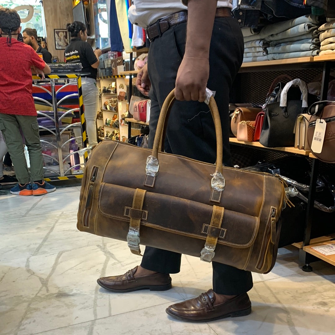 Khaki Brown Colour Genuine Leather Heavy Quality Duffle Bag 5207