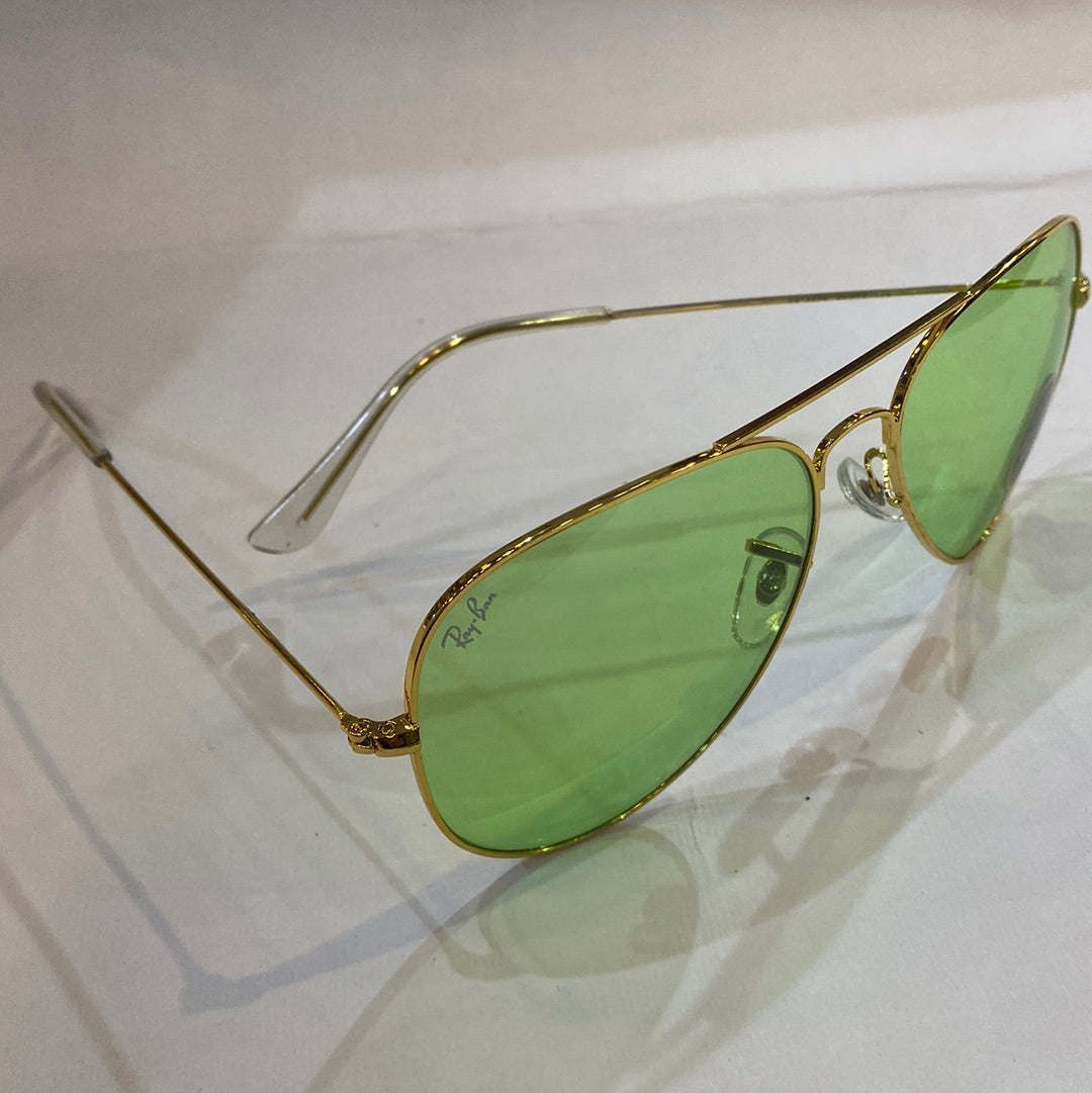 YAR RB Gold Frame Light Green Shade Unisex Aviator Sunglass RB 3026 60 14-135