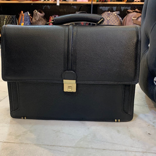 Black  colour Genuine Leather Heavy Quality Big Size Lock Laptop Bag 4214