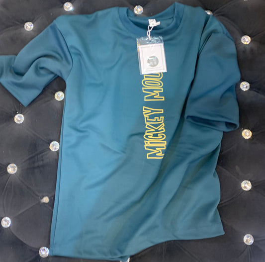 Teal Colour with Back Print Micky Mouse Heavy Material Drop Shoulder 381305