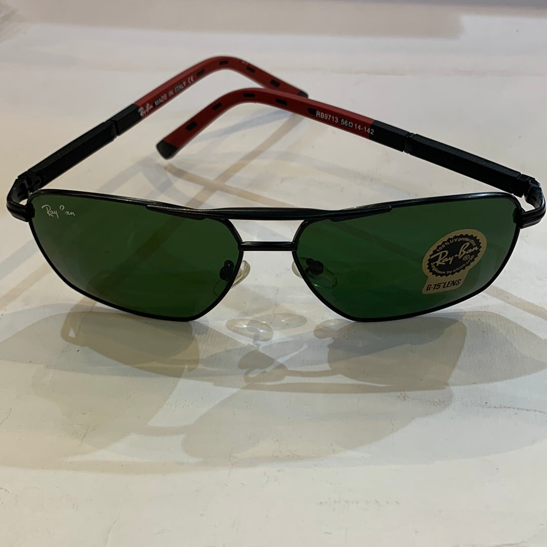 YAR RB Black Frame Green Shade Unisex Sunglass RB9713 56 14-142