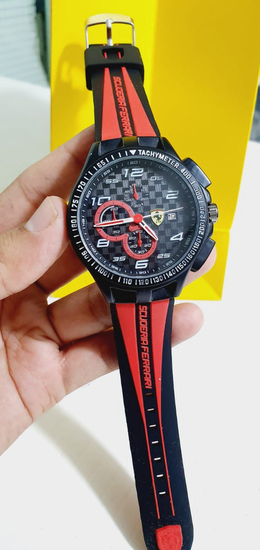 Black Red Silicone Strap Chrono Dial Mens Watch Men Fer Formal Casual