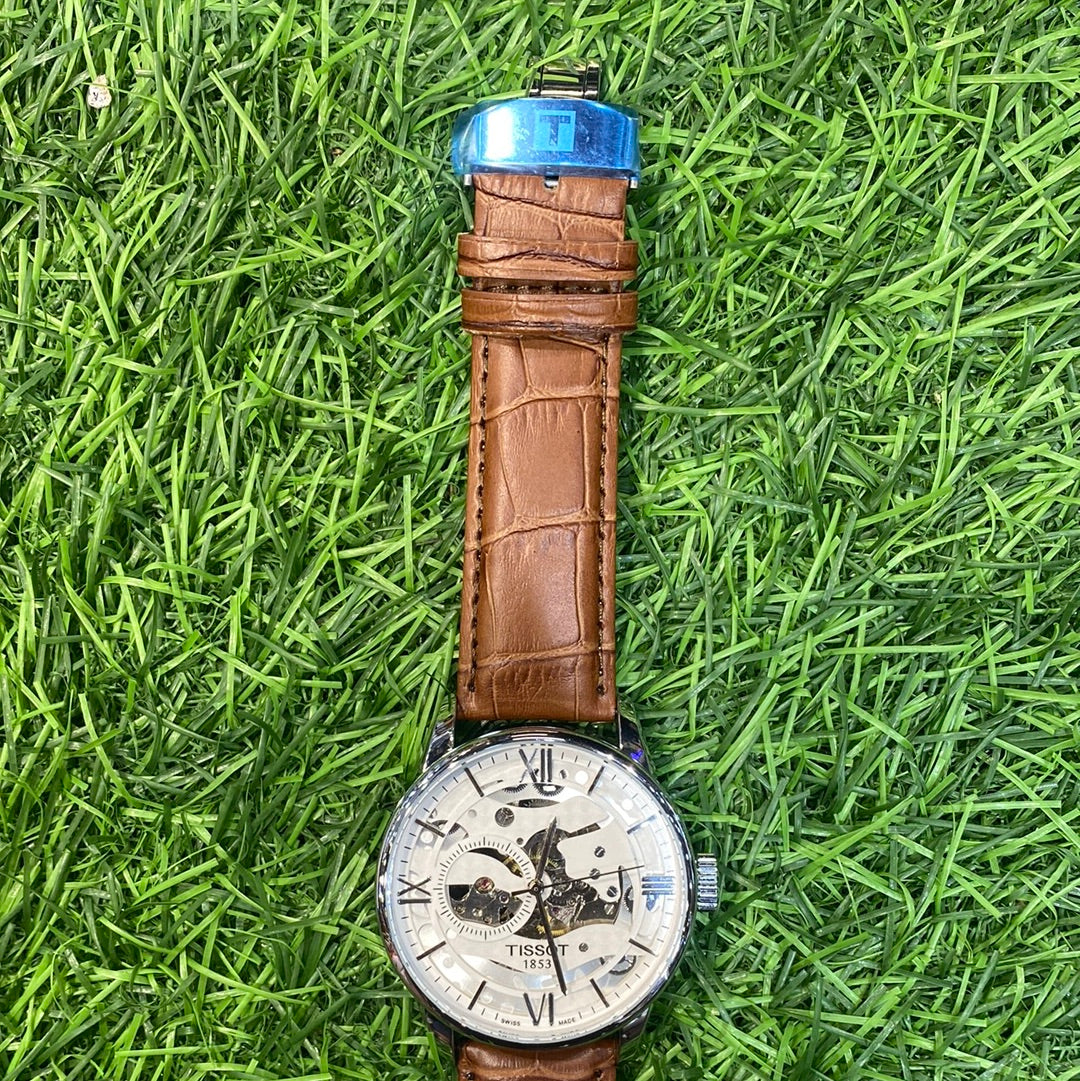 Sit Brown Strap Silver Dial Automatic Watch For Men 400706