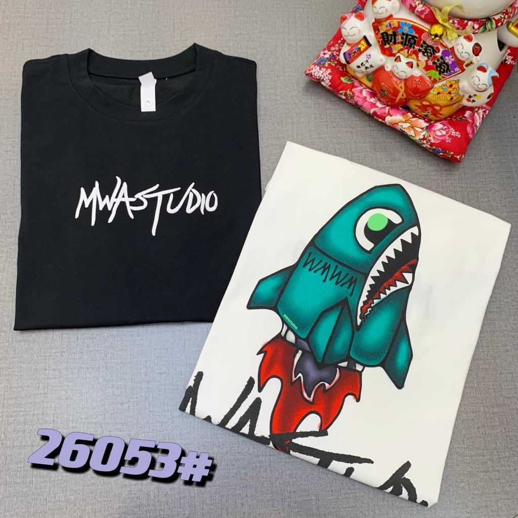 MWA Studio Black Colour Whit Front Back Embroidery Premium Quality Tshirt 26053
