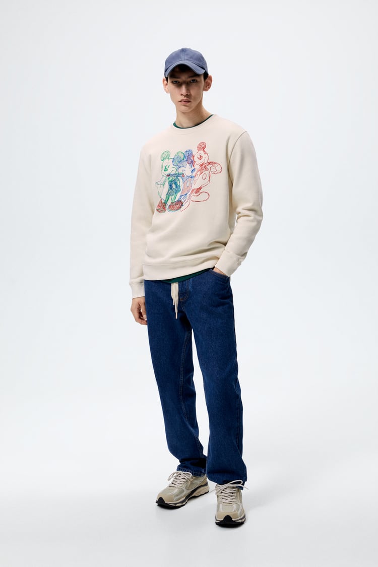 Zr Beige Colour Mickey Mouse Print Sweatshirt