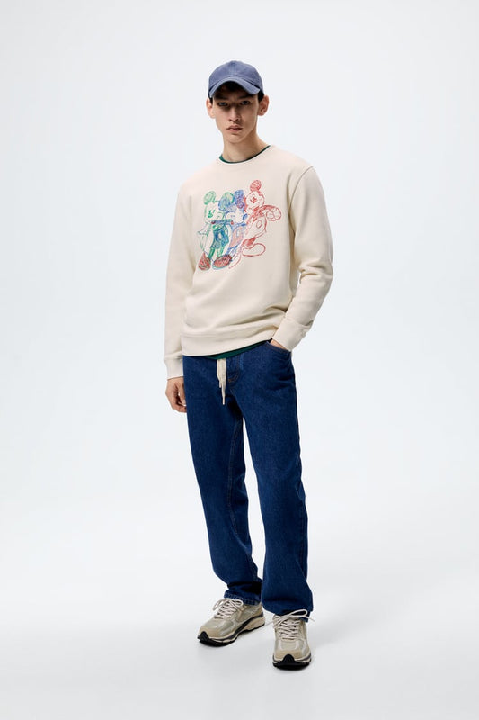 Zr Beige Colour Mickey Mouse Print Sweatshirt
