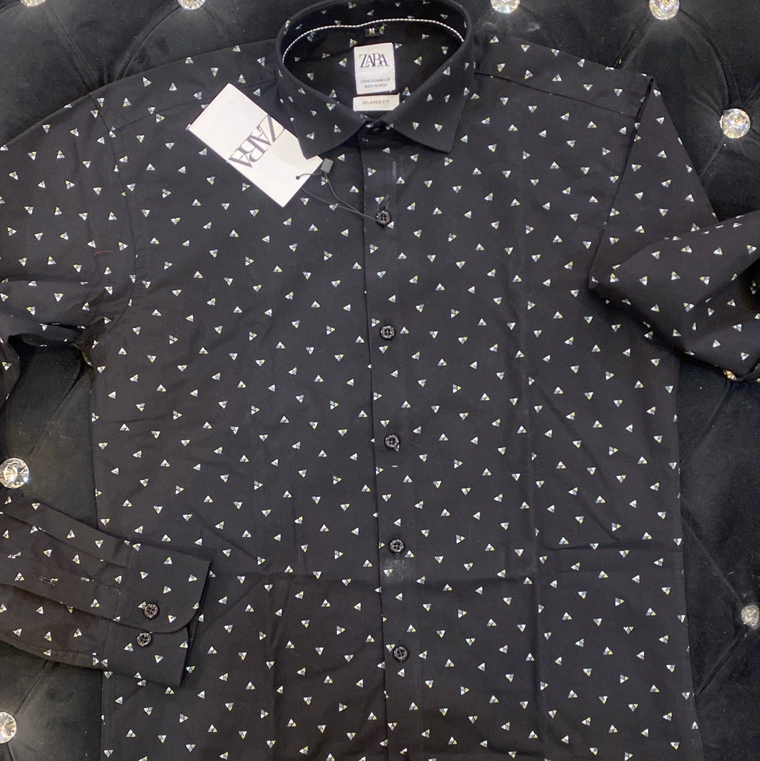 Black Colour ZR Zar Raz With Print Relaxed Fit Branded Shirt 9100