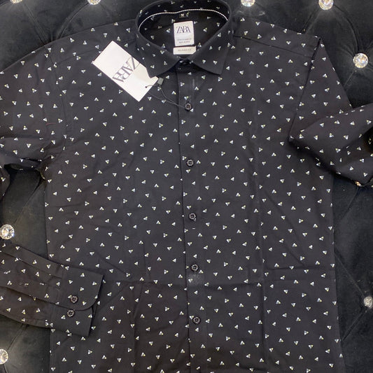 Black Colour ZR Zar Raz With Print Relaxed Fit Branded Shirt 9100