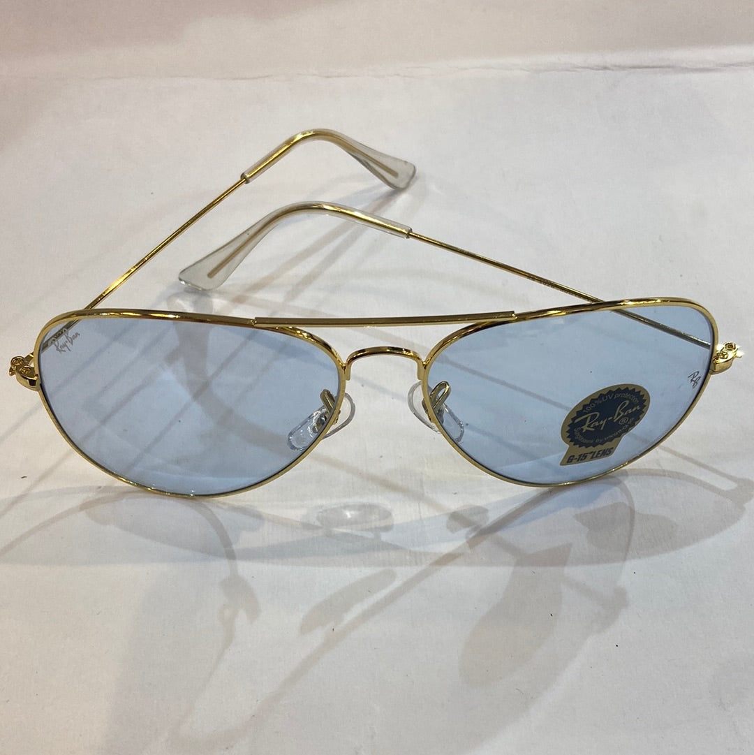 YAR RB Gold Frame Sky Blue Shade Unisex Aviator Sunglass RB 3026 60 14-135