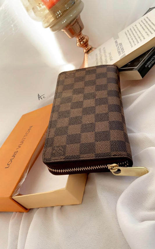 UOL Brown Colour Check Print Ladies Clutch Zipper 60017136
