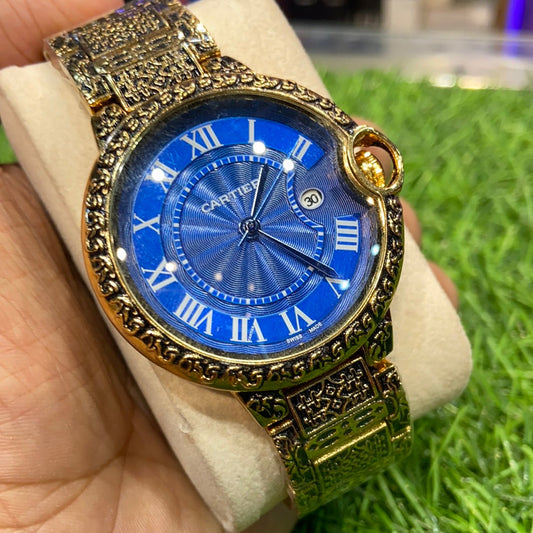 Gold Antique Chain Date Time Watch For Men