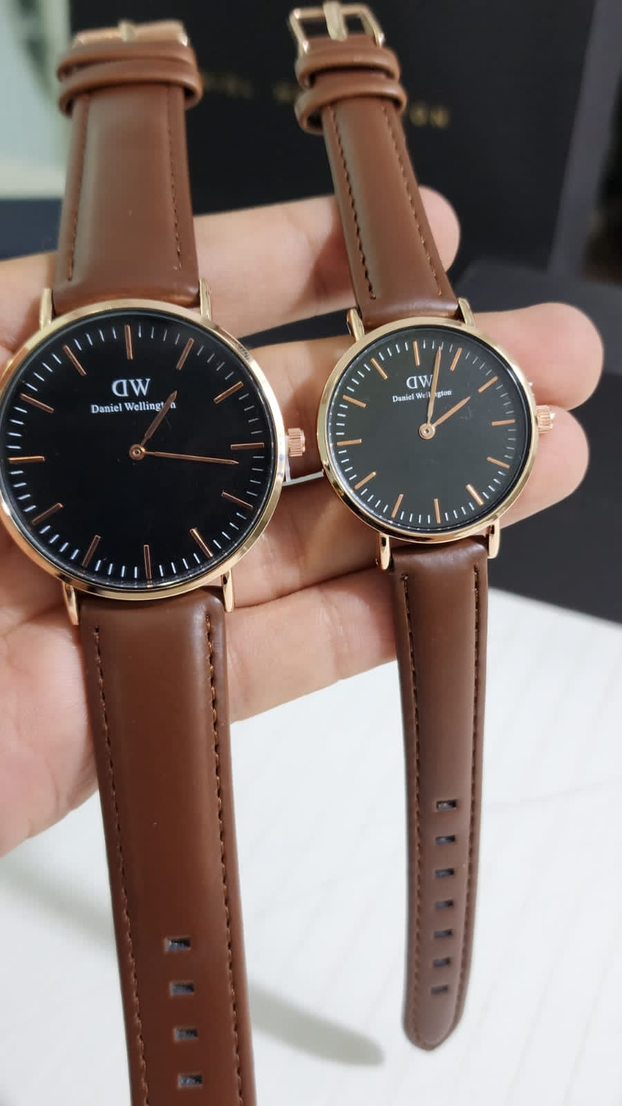 Wd Brown Strap Black Dial Copper Ring Men Watch