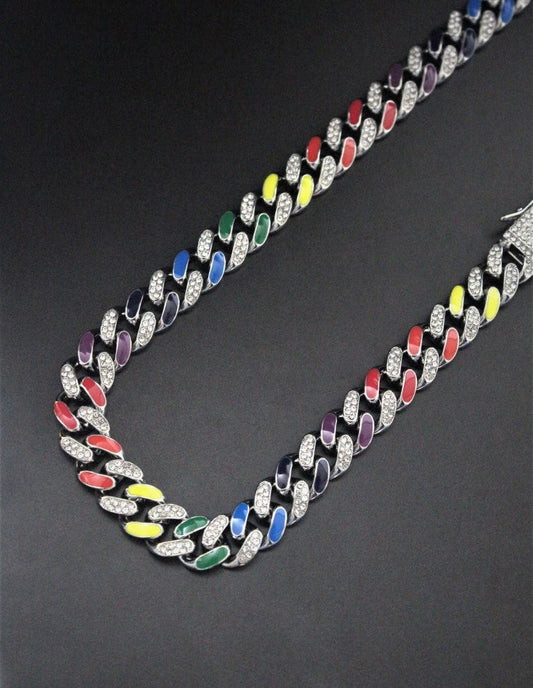 Multi-color Drip Oil Round Cuban Link Chain 502345