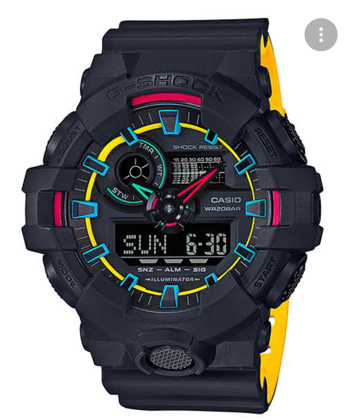 Hsg Matte Black Yellow Strap Black Blue Dial Water Resistant Digital And Analog Watch 401474