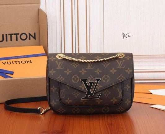 Uol Monogram Print Brown Colour Vl Logo Down Lock Ladies Sling Bag 45592