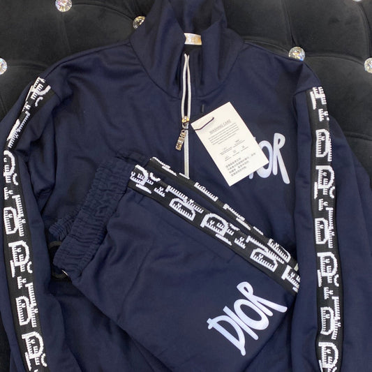 Navy Blue Colour OID With Logo Text Sleeve Tracksuit Combo 9137