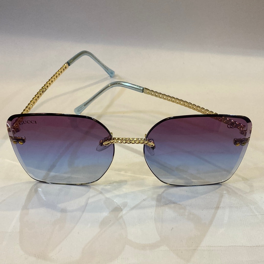 CUG Frameless Golden Stick Purple Blue Shade Sunglass 68122 61 17-145