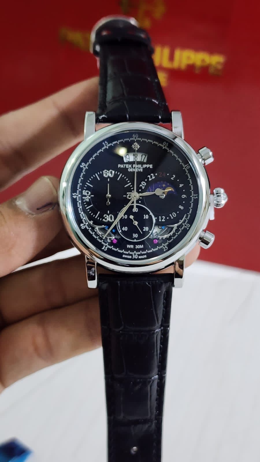 Pp Black Strap Silver Ring Black Dial Men Watch 901207