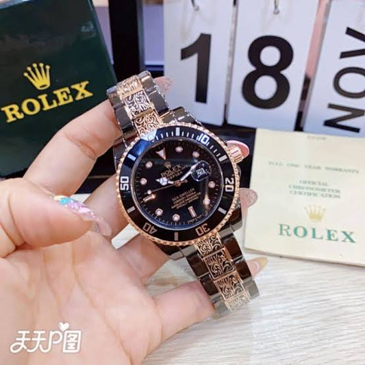 Rose Gold black chain black dial chrono working men’s watch