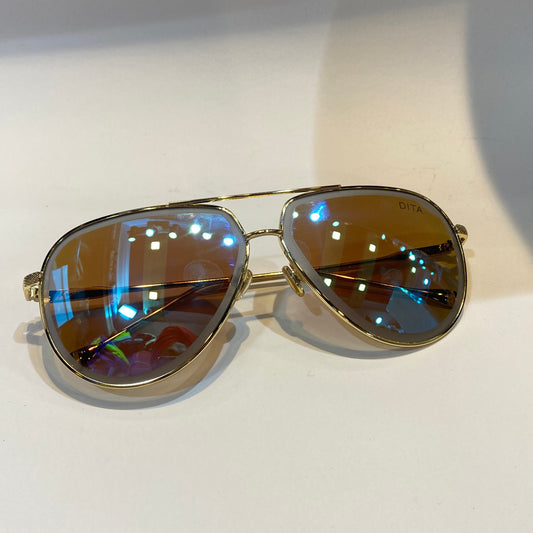 TID Gold Frame Tinted Glass Brown Shade Unisex Branded Sunglasses 009 60 13-142