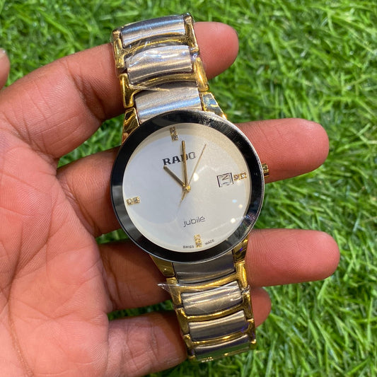 Dar Silver Gold Chain White Dial Men’s watch 401117