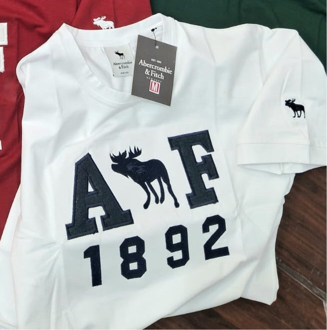 EBA White Colour With Black AF Embroidery Print Lycra Cotton Drop Shoulder TShirt 298111