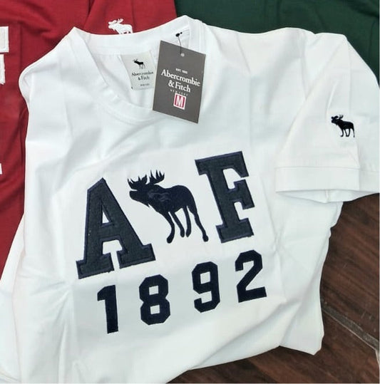 EBA White Colour With Black AF Embroidery Print Lycra Cotton Drop Shoulder TShirt 298111