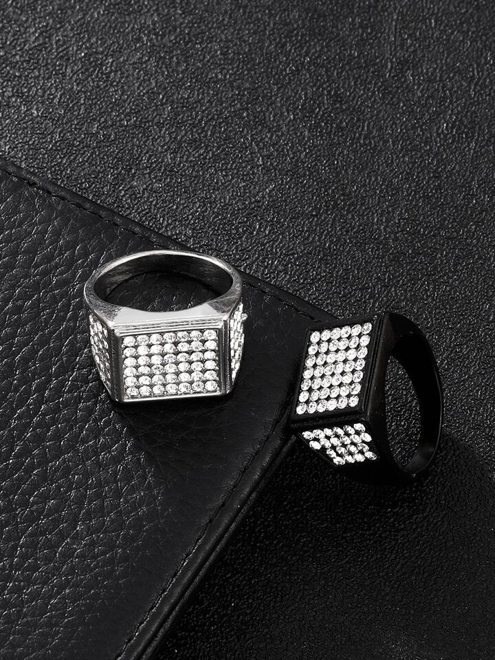 Black Diamond Studded Color Stainless Steel Circle Plain Premium Quality Men’s Ring 50253