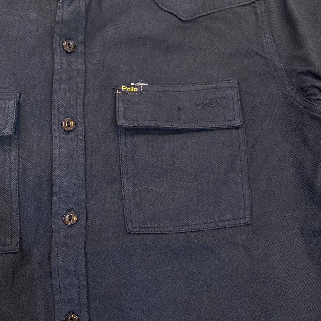 Navy Blue Colour LOP Branded Rough Ripped Look Design Imported Denim Shirt 78966