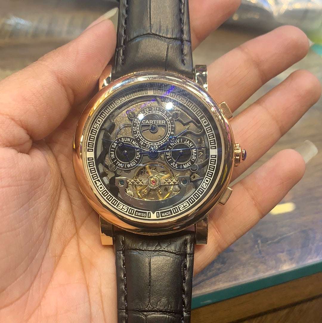 Rac Black Strap Copper Ring Chrono Working Automatic Watch 400459