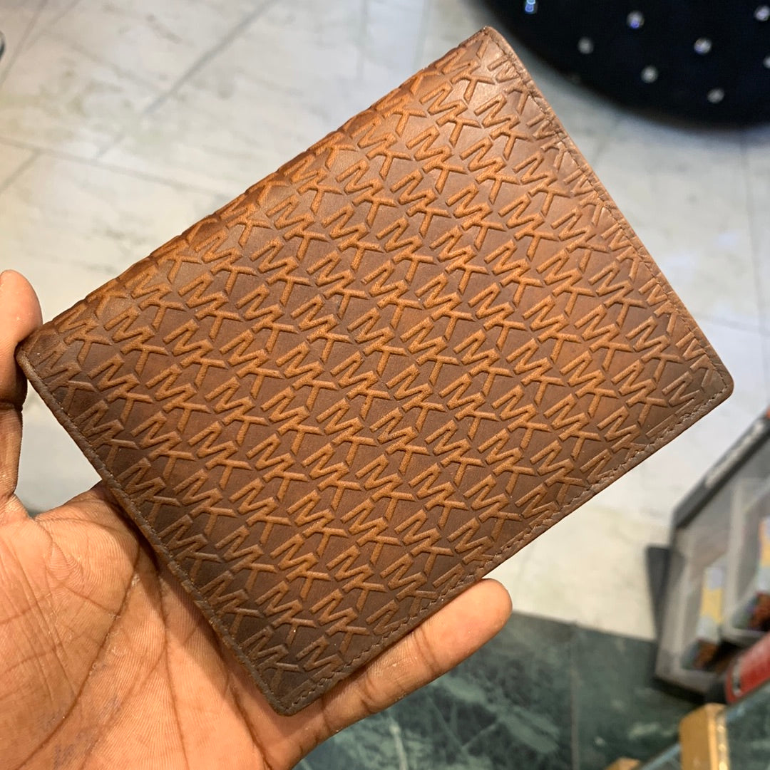 KM CIM Brown Colour With Monogram Design Genuine Leather Passport Holder Wallet 074300