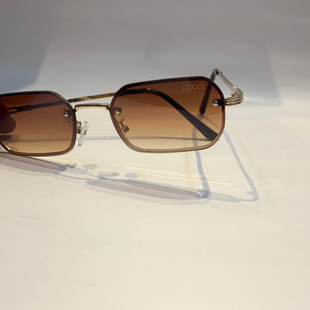 Guc cug Glossy Gold frame Brown Shade Unisex Sunglass WM2103 53 19 142