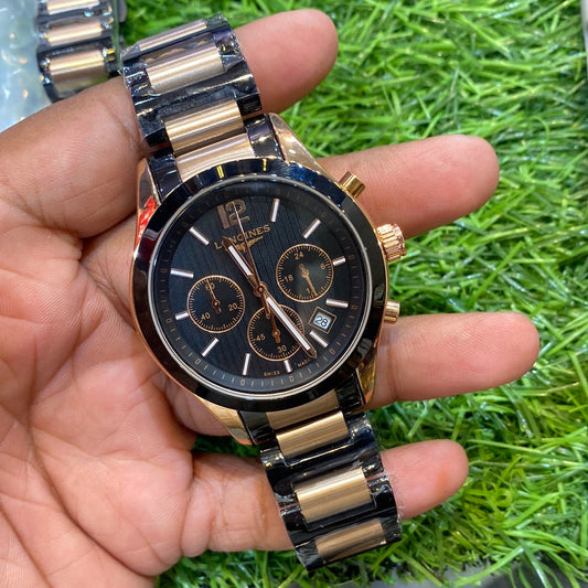 NOL Black Copper Chain Black ring Black Dial Chrono Working Men Watch