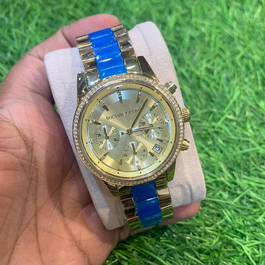 Cim Gold Blue Chain Gold Dial  Ladies  Watch 400416