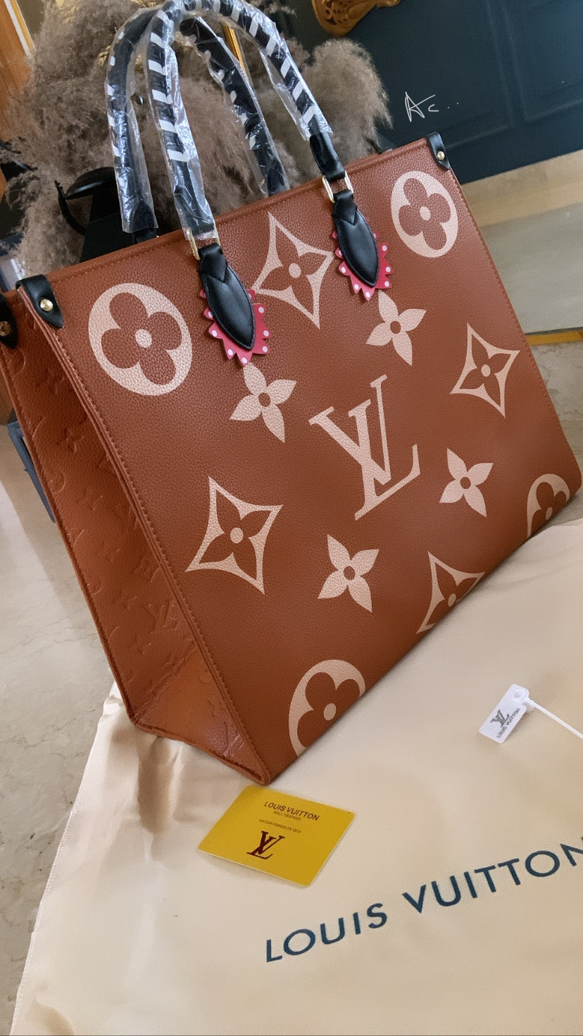 UOL VL Tan Colour Monogram VL Print Heavy Quality Ladies Tote Bag 415703