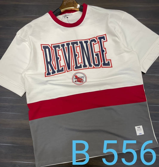 Dark Grey Colour Revenge Printed Drop-Shoulder TShirt. 110163