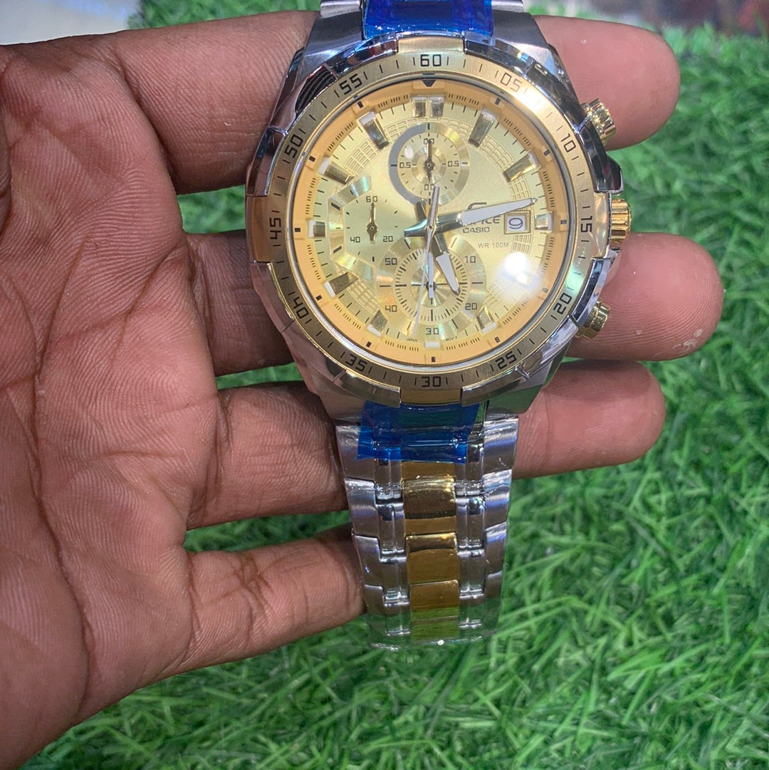 IDE Sliver Gold Chain Gold Dial Heavy Japanese Machinery Men watch 403002