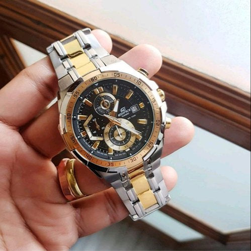 Silver Gold Chain Black Gold Dial Chrono Working Men’s Watch 401186