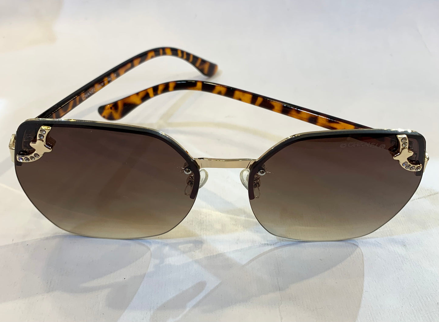 AHC Golden Frame leopard Print Stick Brown Shade Sunglasses